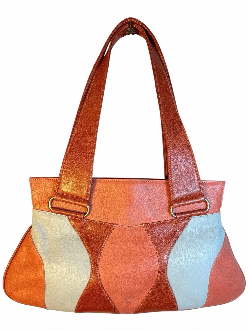 Christopher Kon Leather Multi-Color Panel Shoulder Bag - Coral/Rust/Oyster Grey